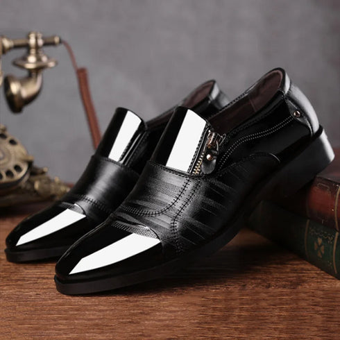 Elegant Slip-On Formal Dress Shoes for Men - Plus Size Pointed Toe Wedding and Business Casual Footwear